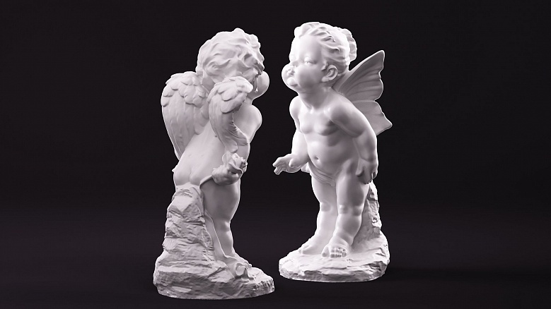 Ангелы: девочка и мальчик - декор из гипса - 8070
