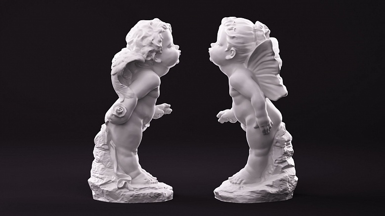 Ангелы: девочка и мальчик - декор из гипса - 8068